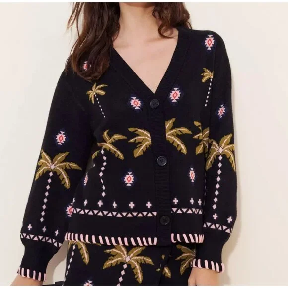 NWOT Never Fully Dressed Havana Balloon Sleeve Cardigan Black Tropical Size M - Picture 1 of 7